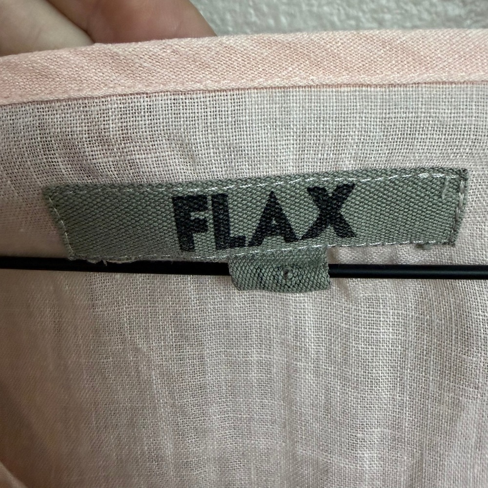 FLAX Button Down Top Large Peach Pink 100% Linen Lagenlook Peplum Drawback - Picture 2 of 7